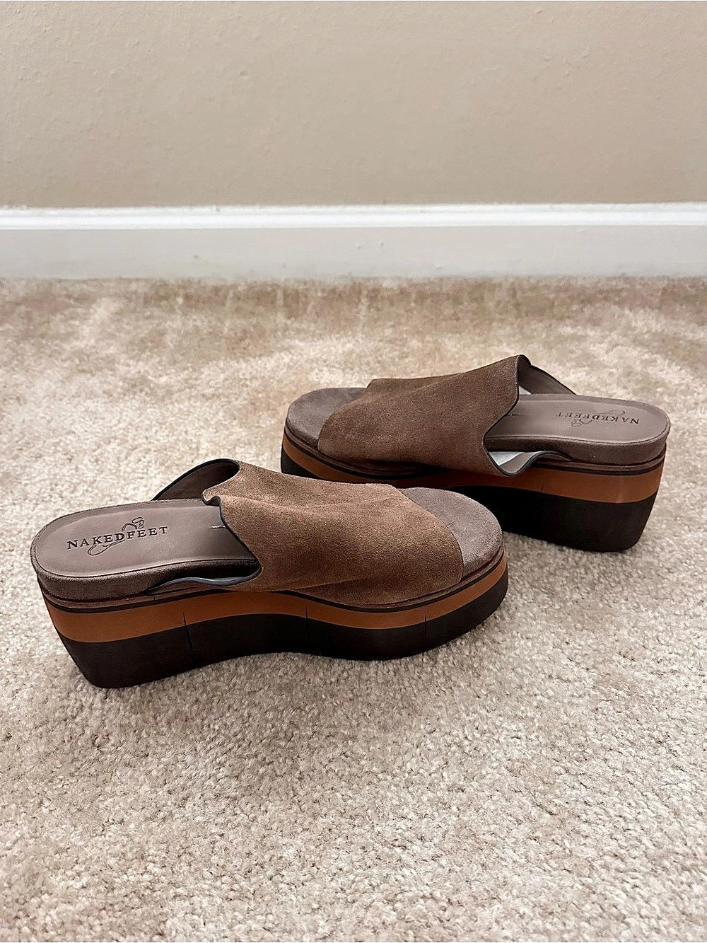 Naked Feet Flow Wedge Slide Sandal Brown Platform Mules